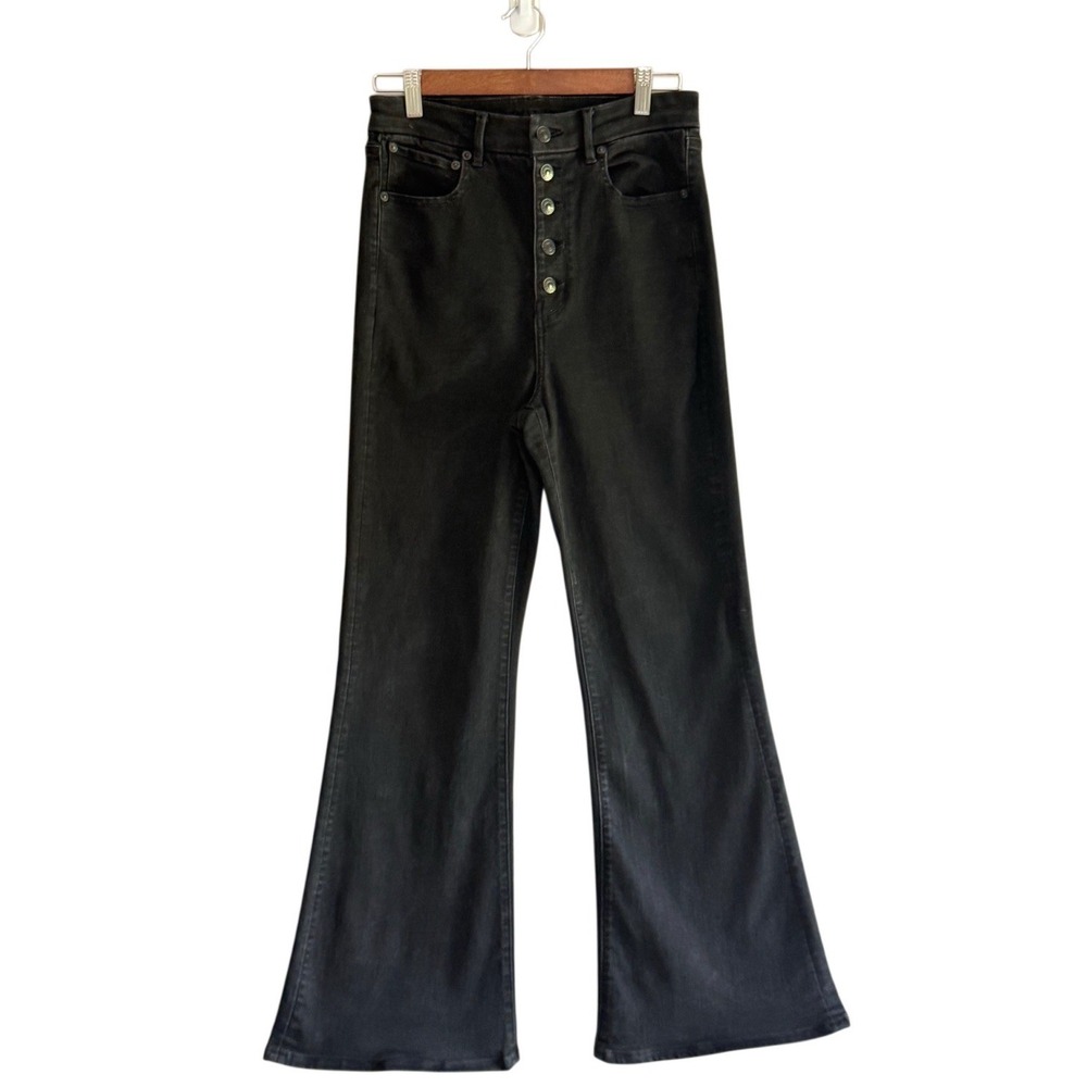 American Eagle Curvy Highest Rise Flare Jeans Womens 8R Black Button Fly Stretch